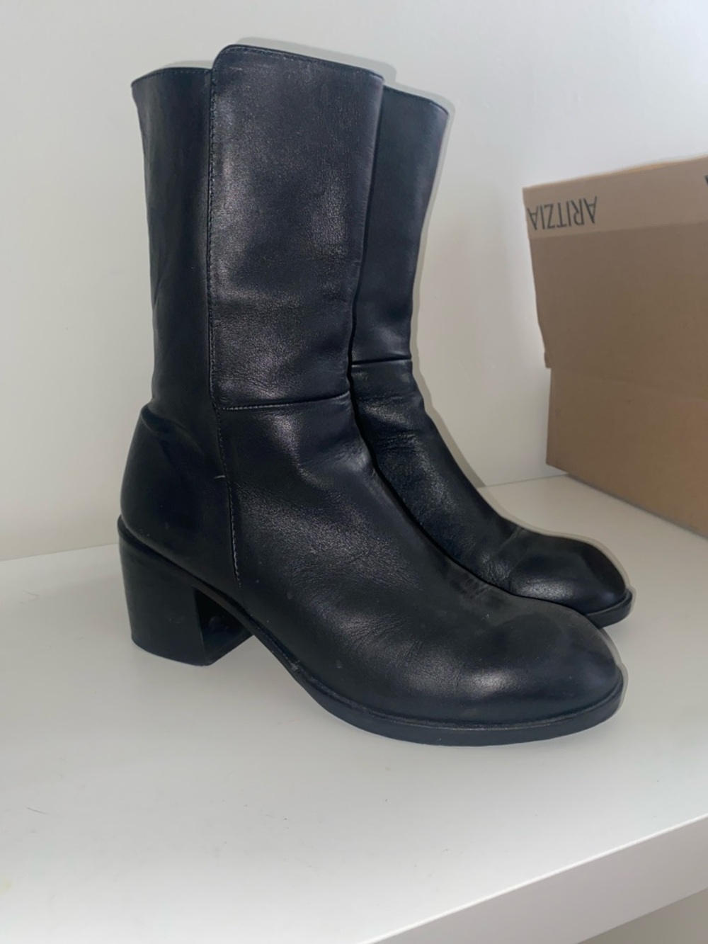 Audley short black leather boots